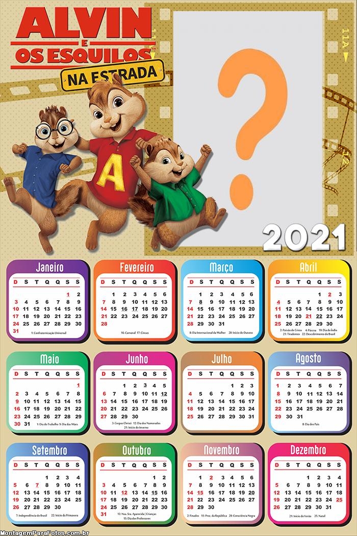 Calendário 2021 Alvin e os Esquilos