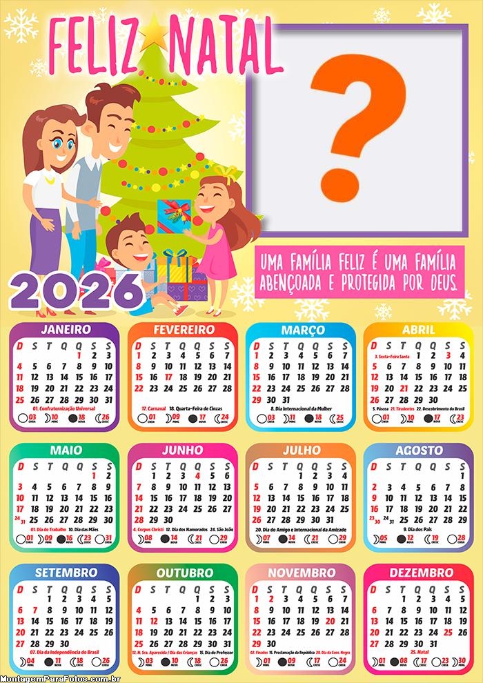 Calendário 2026 Família Abençoada Feliz Natal Emoldurar Foto Online