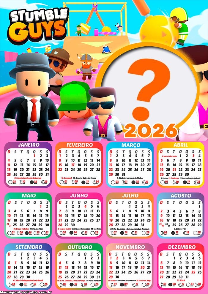 Calendário 2026 Stumble Guys Foto Moldura