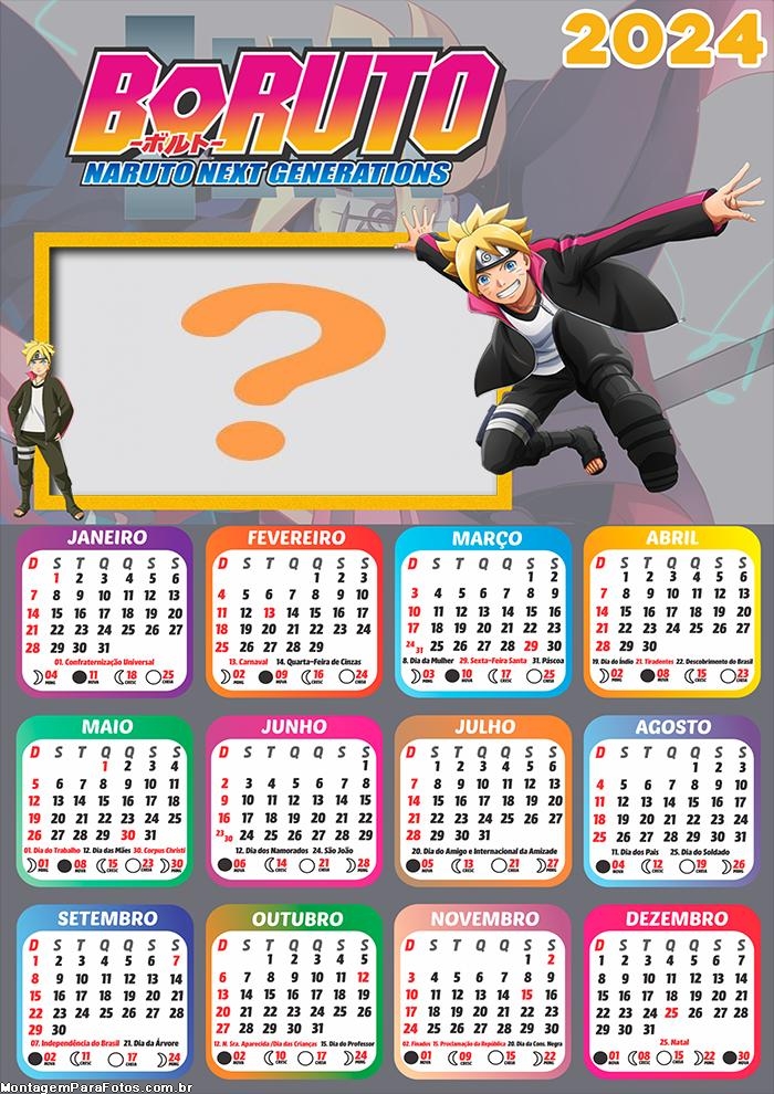 Calendário 2024 Boruto Moldura com Foto Online