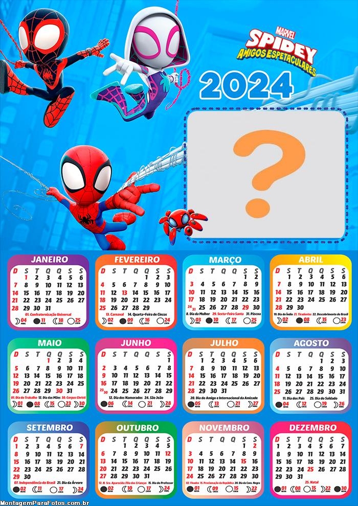 Calendário 2024 Spidey Amigos Espetaculares Infantil Foto Montagem