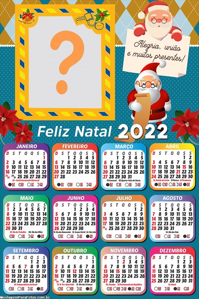 Calendário 2022 Papai Noel Correios Colagem Grátis