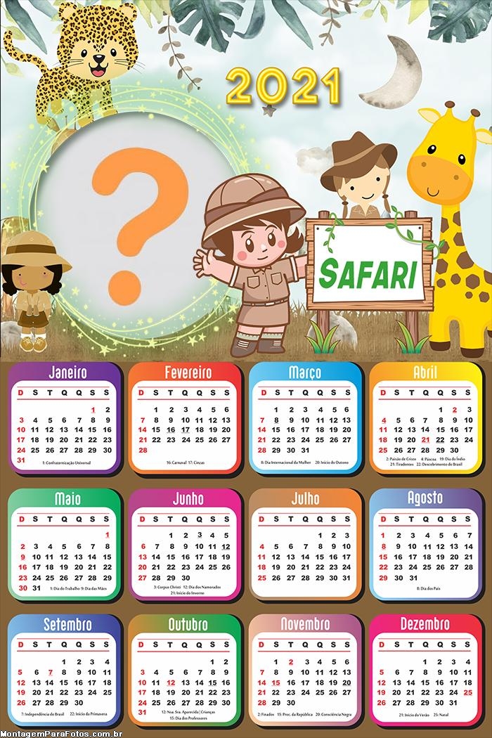 Calendário 2021 Infantil Safari para Meninas