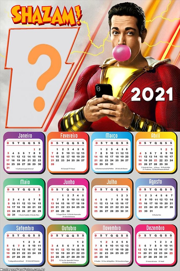 Calendário 2021 Shazam Foto Montagem