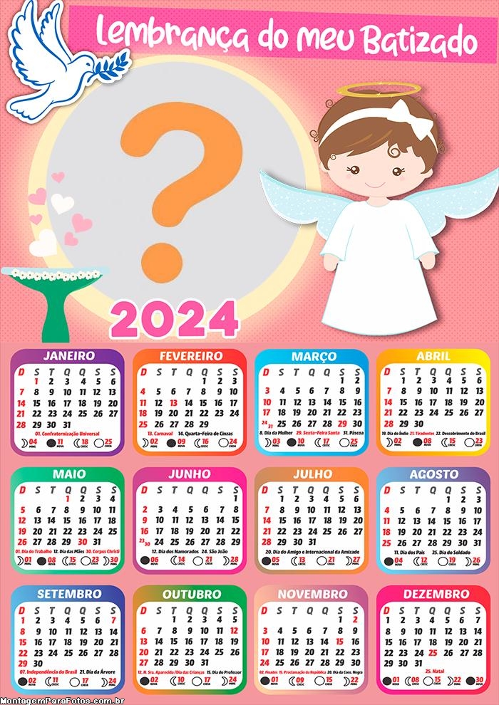 Calendário 2024 Batizado Meninas Criar Montagem de Foto