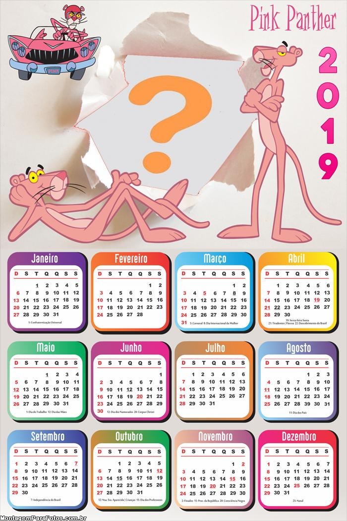 Calendário 2019 da Pantera Cor de Rosa