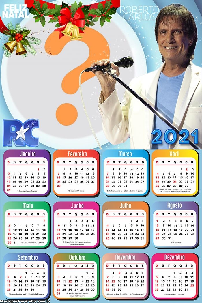 Calendário 2021 do Rei Roberto Carlos de Natal