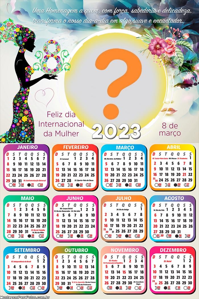 Calendário 2023 Uma Homenagem Dia da Mulher Colar e Imprimir