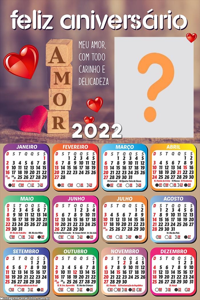 Calendário 2022 Feliz Aniversário Amor Colar Foto Homenagem