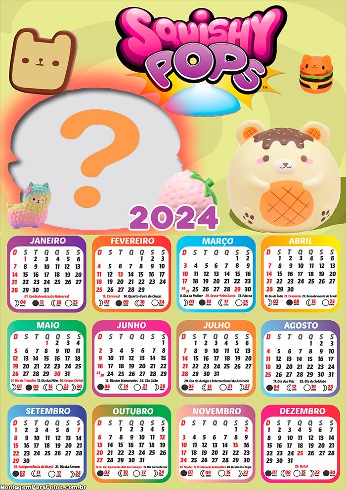 Calendário 2024 Squishy Pops Montagem de Foto Grátis