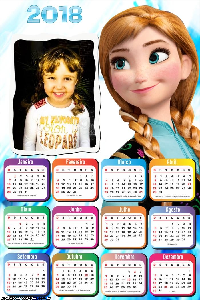 Calendário 2018 Princesa Anna Frozen