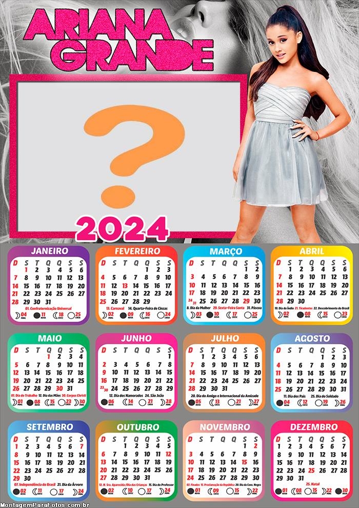 Calendário 2024 Ariana Grande Colar Foto Online Colagem de Foto