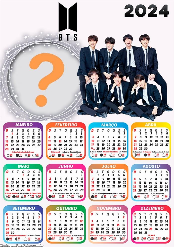 Calendário 2024 BTS Membros Montagem de Foto