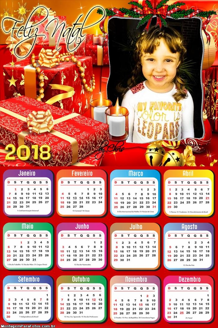 Calendário 2018 Presentes de Natal