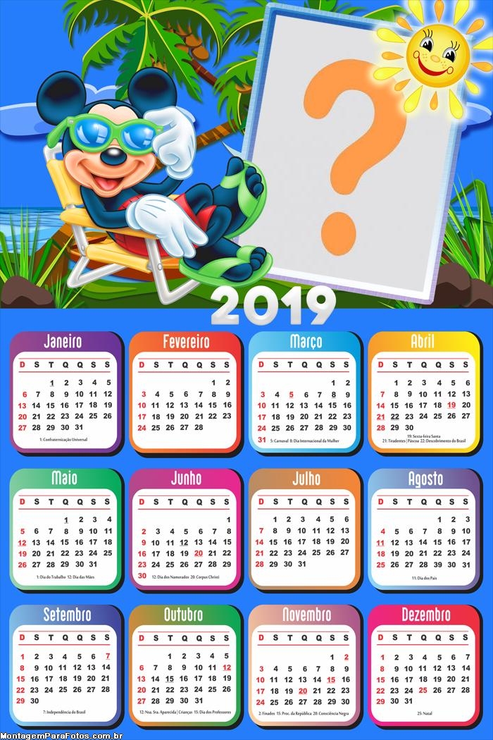 Calendário 2019 Férias Mickey