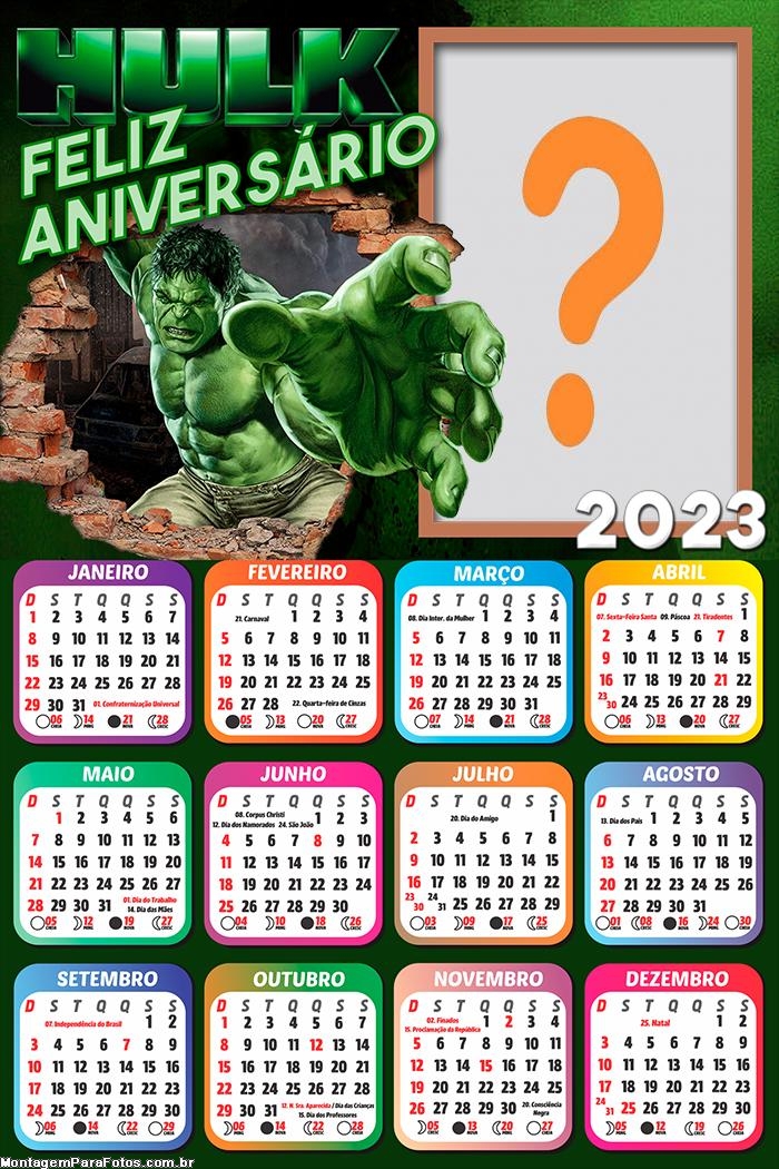 Calendário 2023 Feliz Aniversário Hulk Montar Grátis Online