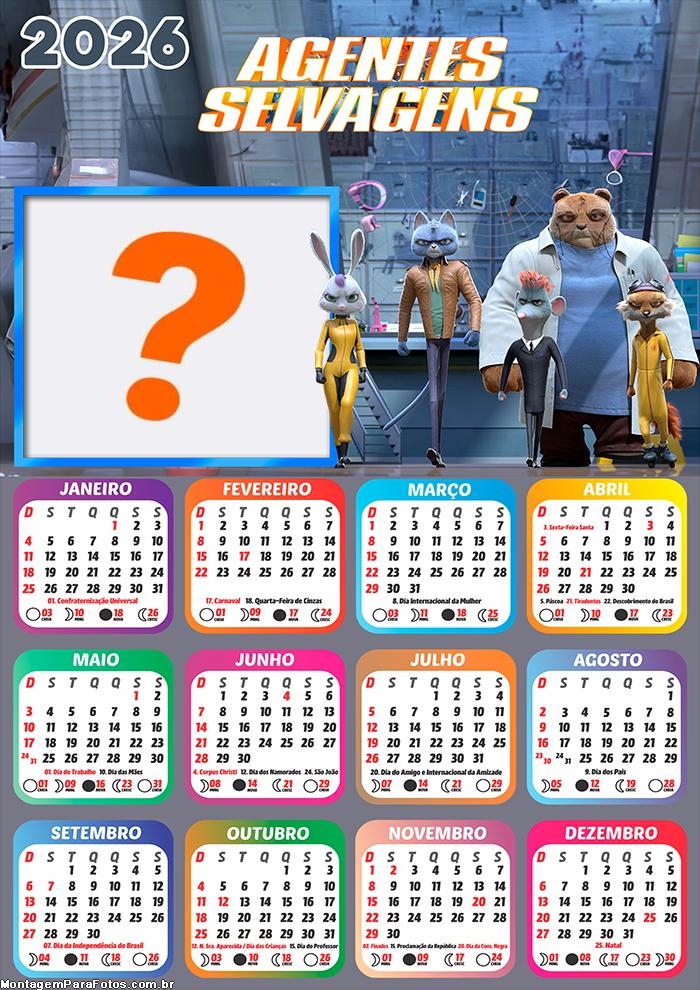 Calendário 2026 Agentes Selvagens Montagem de Foto