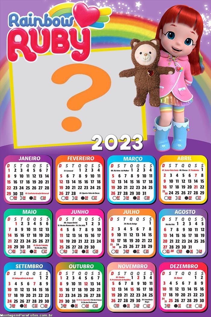 Calendário 2023 Rainbow Ruby Montar e Imprimir