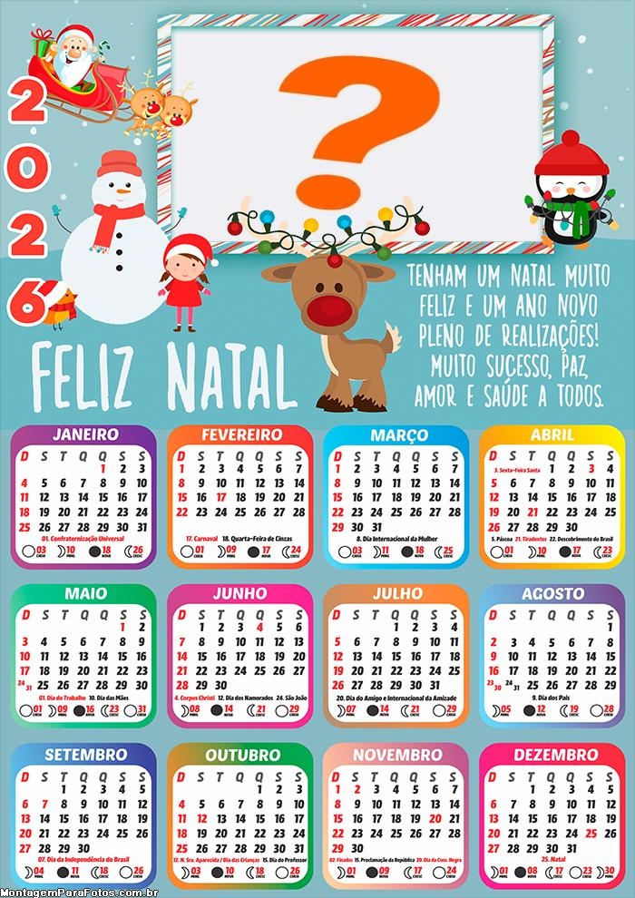 Calendário 2026 Natal Cute Mensagem Natalina Fazer Colagem Grátis