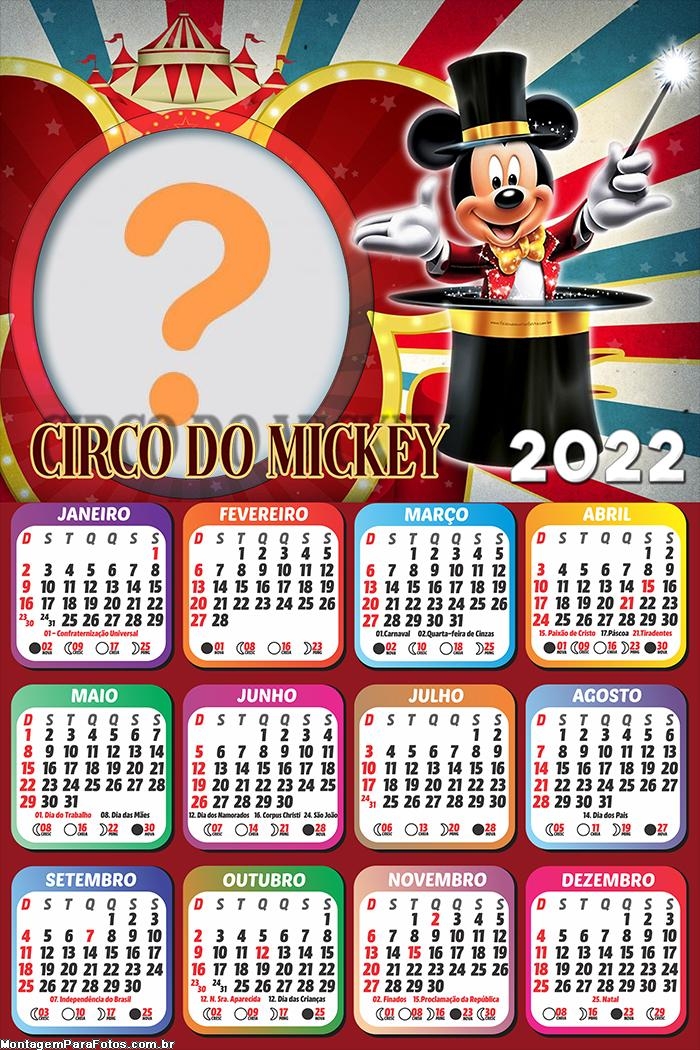 Calendário 2022 Mickey Circo Foto Colagem