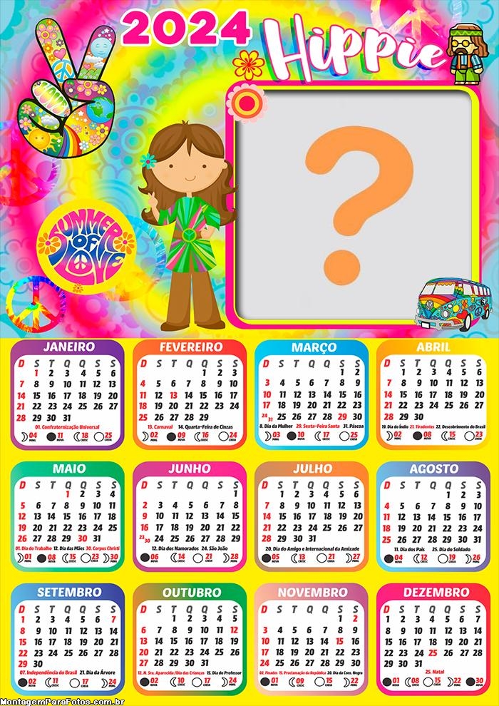 Calendário 2024 Montagem Virtual Hippie Infantil