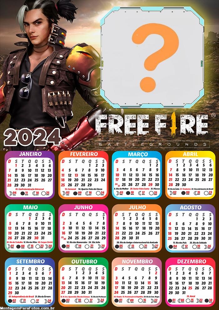 Calendário 2024 Emoldurar Online Grátis Free Fire Battlegrounds