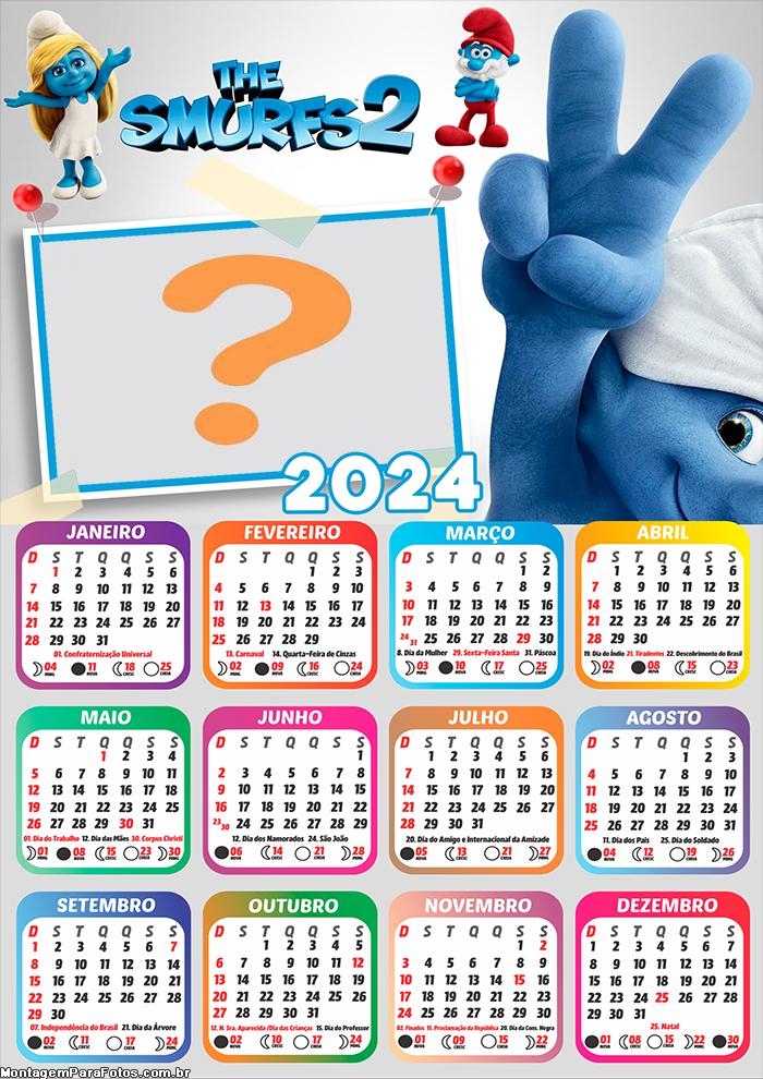 Montagem de Foto Gratuita Calendário 2024 Os Smurfs 2