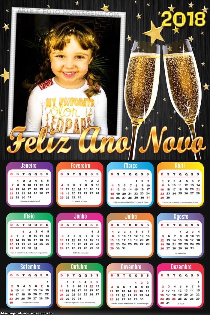 Calendário 2018 Feliz Ano Novo