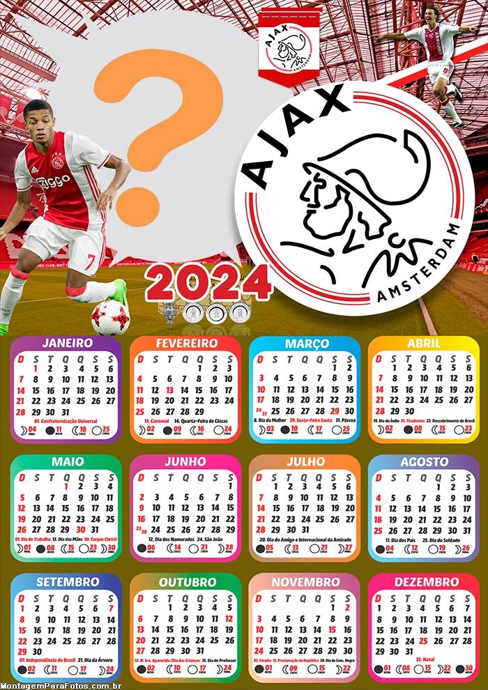 Calendário 2024 Editar Online Grátis Ajax Amsterdam