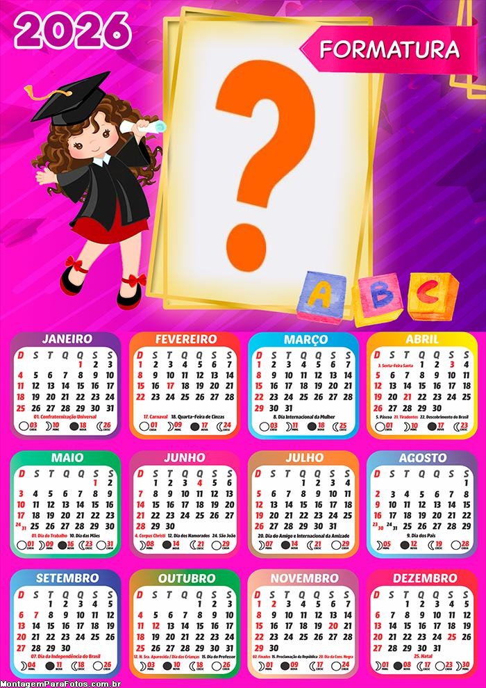 Foto em Calendário 2026 Formatura Menina Online