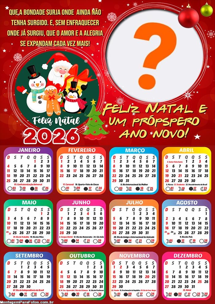 Foto Calendário 2026 Que o Amor e a Alegria se Expandam Grátis