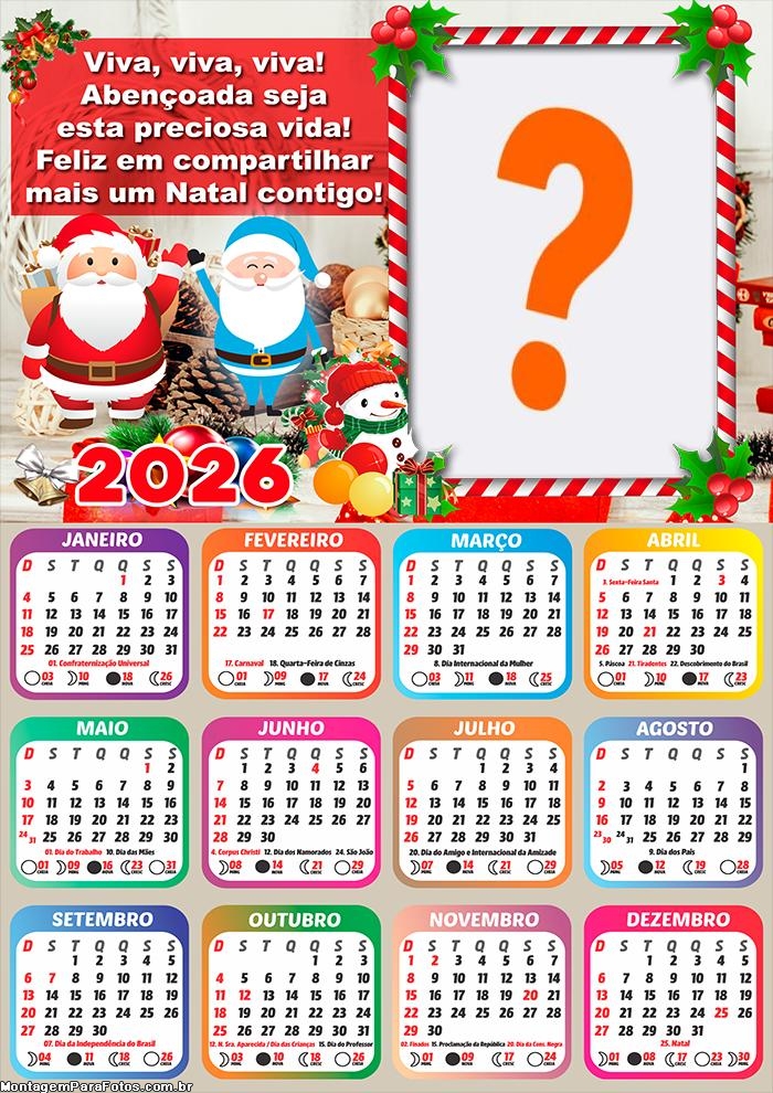 Calendário 2026 Feliz em Compartilhar mais um Natal Criar Montagem