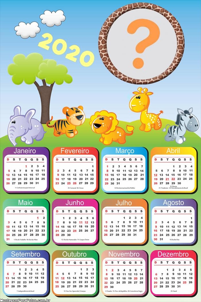 Calendário 2020 Infantil Safari Colagem de Foto