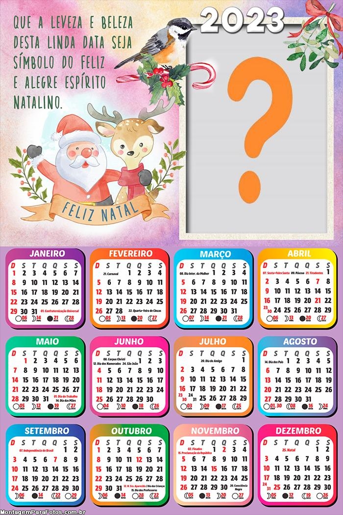 Calendário 2023 Feliz Natal Aquarela com Mensagem Montar Grátis