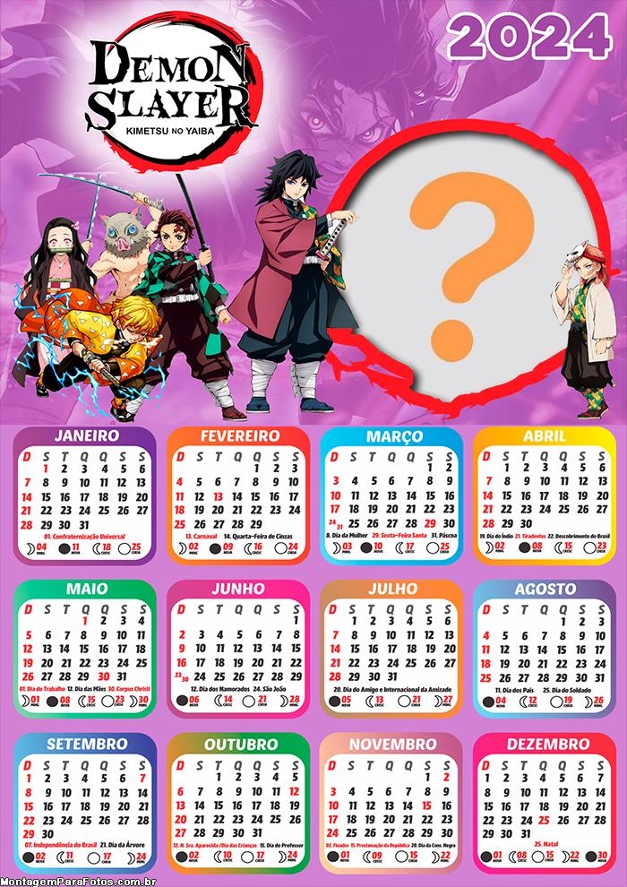 Juntar Foto Online Calendário 2024 Demon Slayer