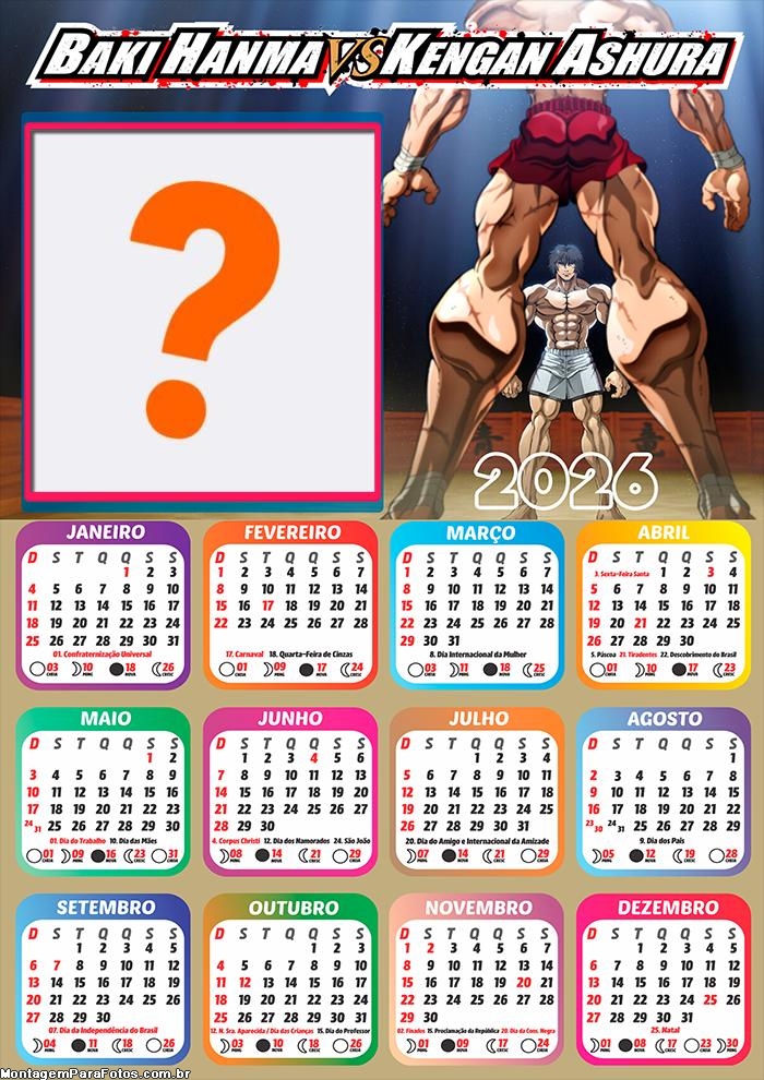 Calendário 2026 Baki Hanma vs Kengan Ashura Criar Montagem