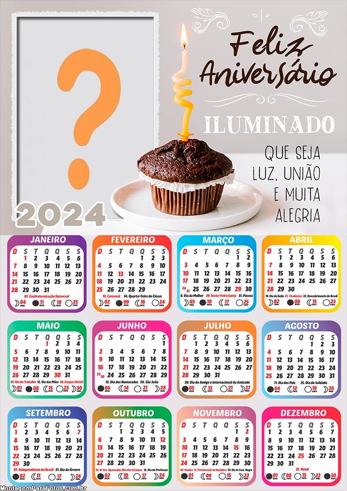 Calendário 2024 Colar Foto Tenha um Aniversário Iluminado