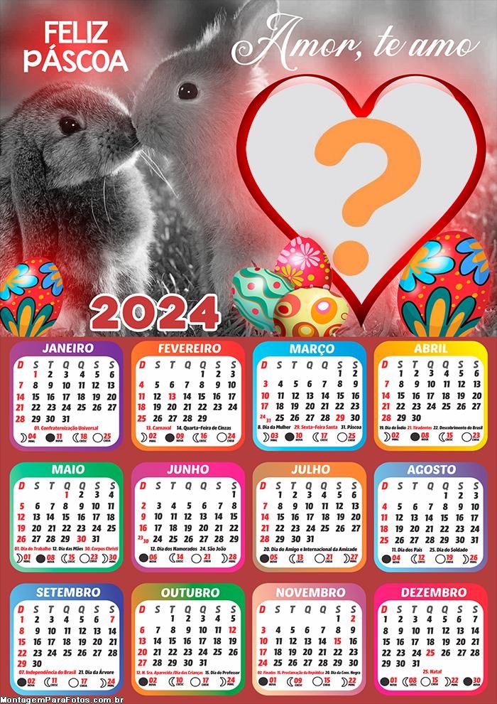 Fazer Calendário 2024 Feliz Páscoa Amor Te Amo