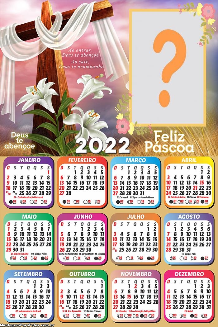 Calendário 2022 Páscoa Frase Deus te Abençoe Montar Foto Online
