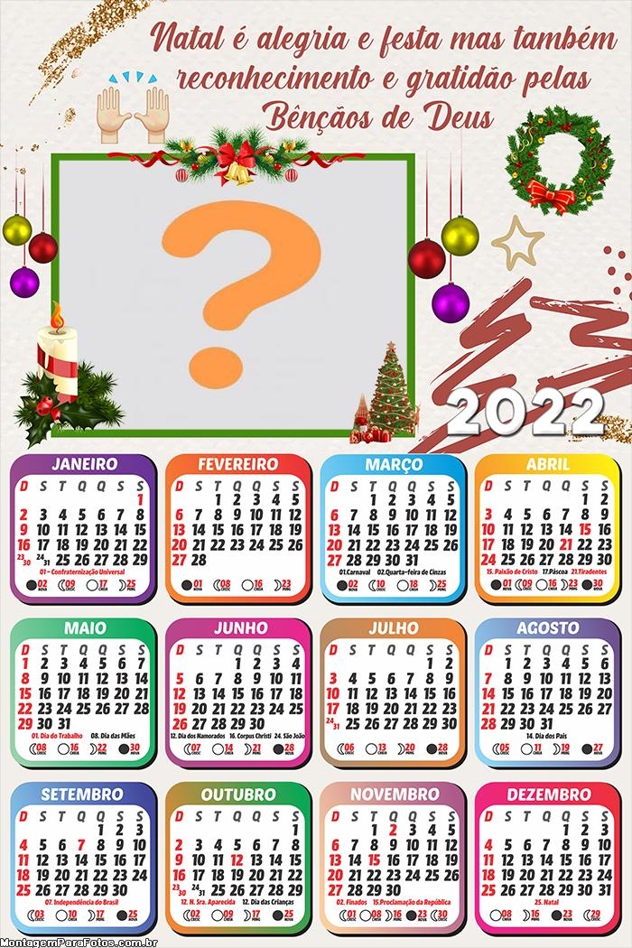 Calendário 2022 Natal Benções de Deus para Imprimir Grátis