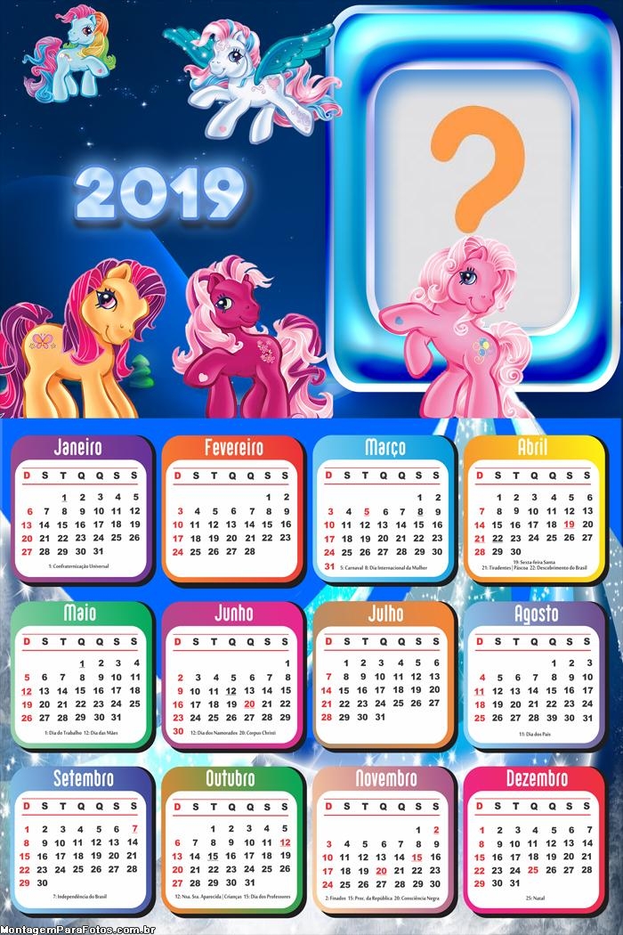 Calendário 2019 Póneis Desenho