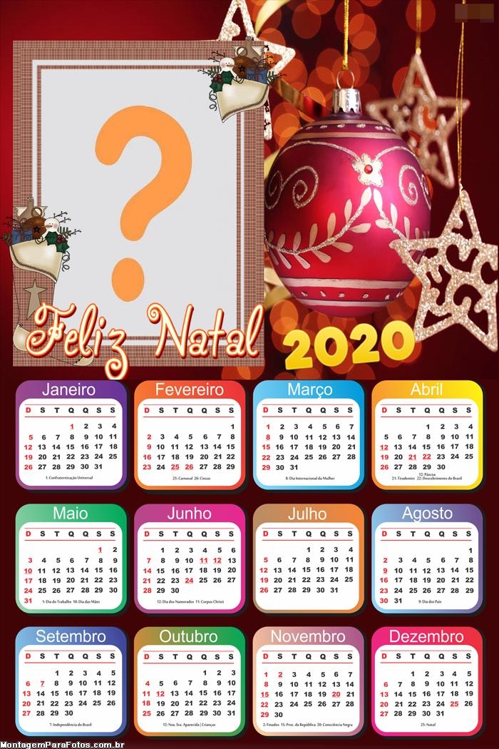 Calendário 2020 Foto Moldura Digital Feliz Natal