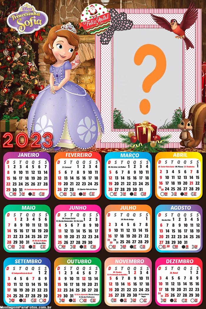 Calendário 2023 Feliz Natal Princesinha Sofia Editar Online Grátis