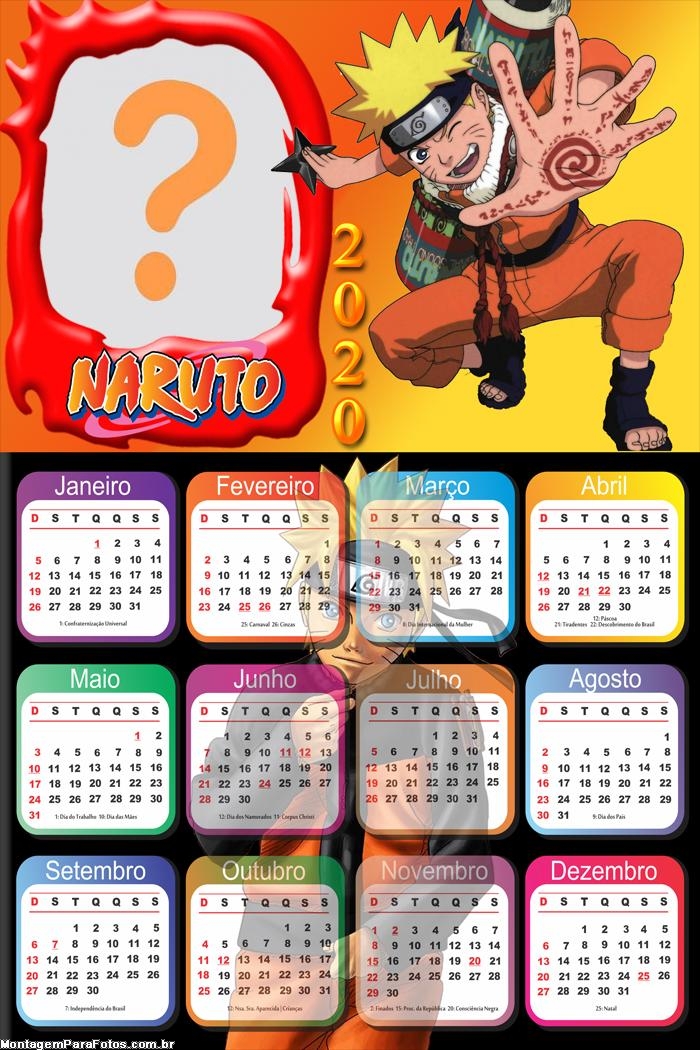 Calendário 2020 Naruto Foto Montagem