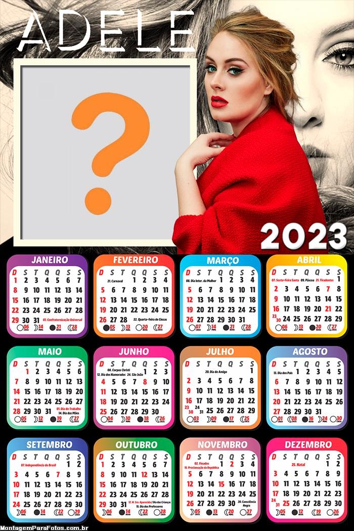 Calendário 2023 Adele Montagem Online