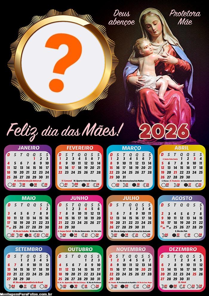 Foto Calendário 2026 Mãe Protetora Dia das Mães Grátis