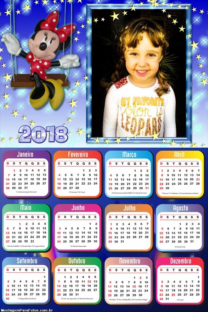 Calendário 2018 da Minnie Disney