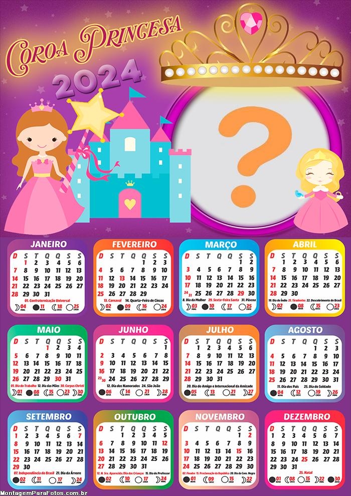 Emoldurar Online Grátis Calendário 2024 Coroa de Princesa