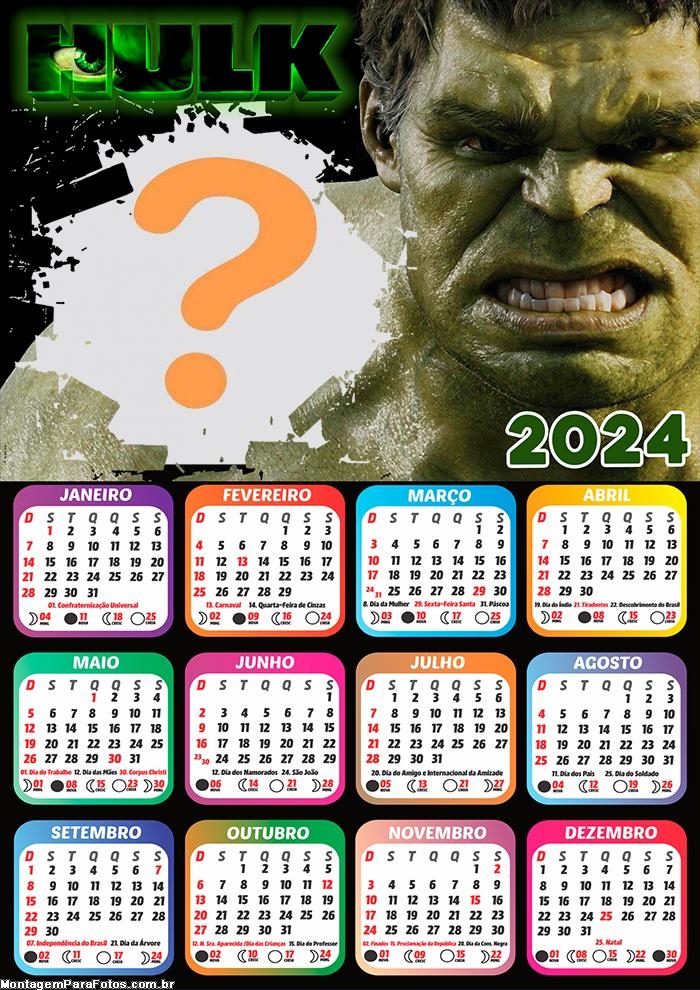 Foto Montagem Grátis Calendário 2024 O Incrível Hulk