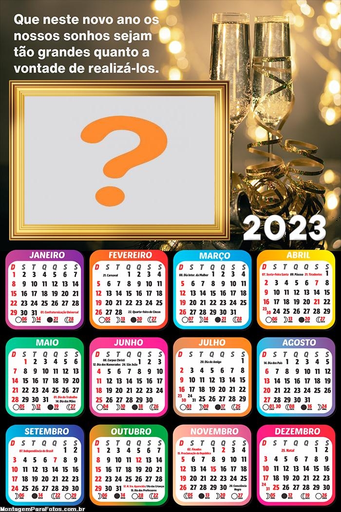 Calendário 2023 de Ano Novo com Frase